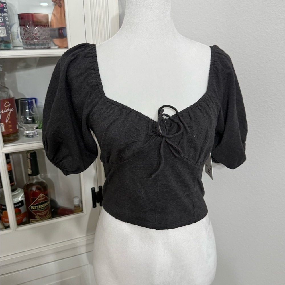 Billabong Charcoal Puff Sleeve Crop Top
